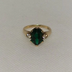 Retro Ring 10k Gelbgold Smaragdimitat und Diamantenimitat Vintage Gr. 5 - Bild 1 von 6