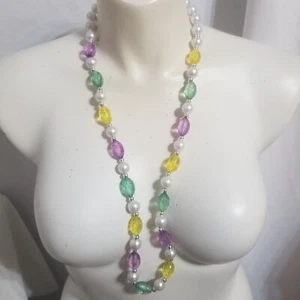 Mardi Gras Carnival Bead 18" Purple Green Gold Necklace New Orleans Parade Throw - Picture 1 of 5
