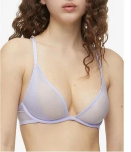 Calvin Klein Unlined Plunge Bra Sheer Marquisette 32A Purple New - Picture 1 of 4