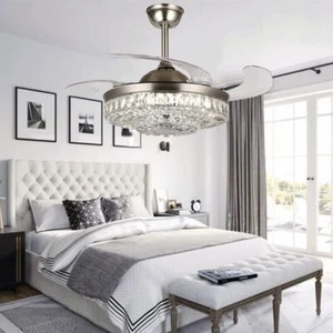 Bluetooth Crystal Modern Multicolored  Fan Lamp with Adjustable Ceiling Fan - Picture 1 of 12