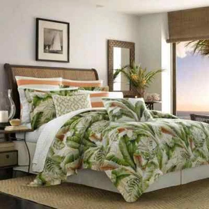King Size Comforter Set Tropical Island Floral Coastal Green Leaf Bahama 4Pc New - Picture 1 of 24
