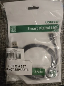 Smart Digital Life Ugreen USB C to USB 2.0 Cable 2 Pack Black 3 ft NEW - Zdjęcie 1 z 2
