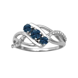 4MM Round London Blue Topaz 925 Sterling Silver Three Stone Women Promise Ring - Picture 1 of 7
