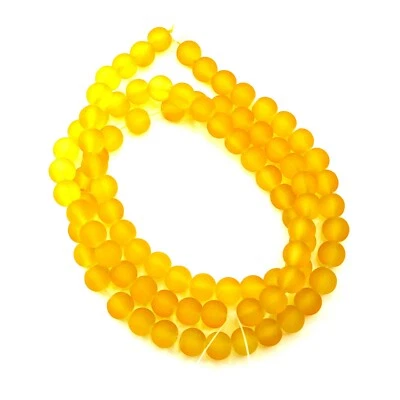 Frosted Glass Round Yellow Beads 10mm Jewellery Making - 1 Strand (Approx 80pcs) - Image 1 of 4