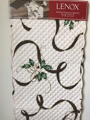 LENOX HOLIDAY NOUVEAU QUILTED REVERSIBLE CHRISTMAS HOLIDAY TABLE RUNNER 14"X90" - Image 1 of 4