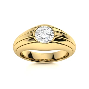 1 Ct Round Diamond Mens Ring IGI Lab Grown 18K Yellow Gold Band 8MM 8 9 - Picture 1 of 10