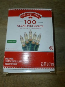 Holiday Time 100 Clear Mini Lights With Green Wire Indoor/Outdoor 23' String Ne - Picture 1 of 1