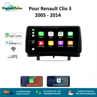 Carplay Clio 3 2005-2014 🌎Autoradio sans fil - Écran tactile 10 sous Android 12 - Photo 1/4