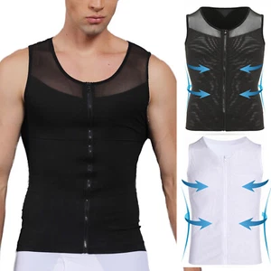Mens Gynecomastia Moobs Belly Compression Shirt Zipper Slimming Body Shaper Vest - Picture 1 of 41