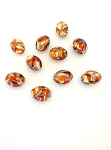Puffed Murano Lampwork Glass Beads  with Copper Rose and Gold Foil Quantity 10 
