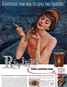 Riviera Twin Lippenstift Etui von COTY New Way To Carry 2 Lippenstifte 1960 MAGAZINANZEIGE - Bild 1 von 1