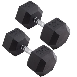 Body Sport Rubber Encased Hex Dumbbell Weight – Exercises – 65 lb Pair - Picture 1 of 6