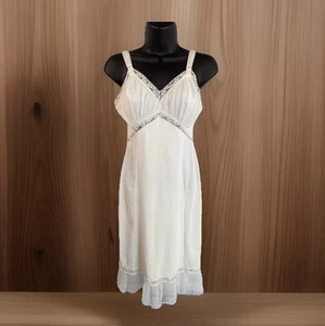 Vestido Completo Vintage Años 50 60 JCPenney Adonna Satinado Vestido Sin Mangas Encaje Plisados 32 Beige - Imagen 1 de 13