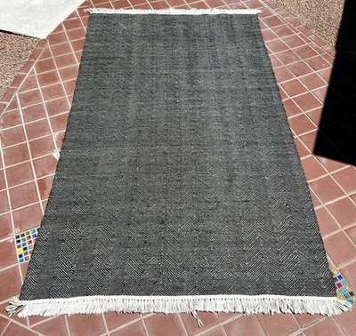 Pottery Barn 5x8 Area Rug Herringbone Pattern Black Grey  - Image 1 of 4