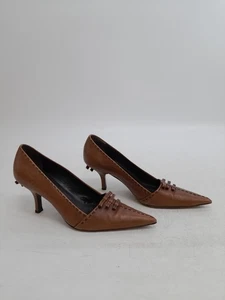 Prada Brown Leather Pointed Toe Heels Stitch Detail UK Size 5 - Picture 1 of 8