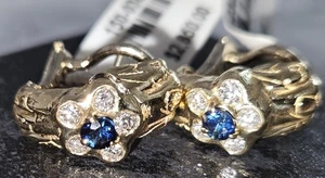 NWT 18k 18kt Yellow Gold .50 CT Diamond Sapphire Flower Earrings Rt$2650 ๐ GIFT - Picture 1 of 13