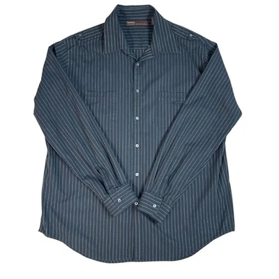 Perry Ellis Masculino Cinza Carvão Listra Vertical Manga Longa Botão para Baixo - Imagem 1 de 4