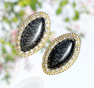 Gothic Onyx with CZ Crystal  Stud Gold Plated Earring - Image 1 of 4