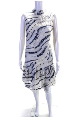 Erdem Women's Sleeveless Embroidered Knee Length Nena Dress White Blue Size 8 - Image 1 of 4