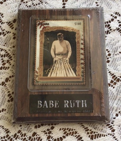 Babe Ruth Guyana Baseball Card On Wood Plaque MLB New York Yankees Cover