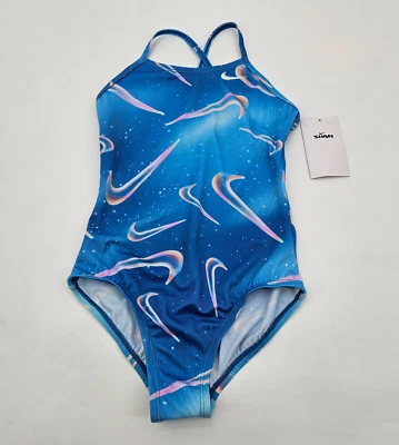 Traje de baño Nike Gilrls' Swim Aurora Swoosh talla pequeña azul Galaxy NESSE760-459 Foto 1 de 4