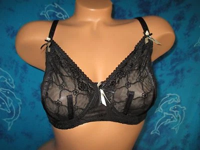 Sujetador Frederick's of Hollywood Sexy Beige y Negro Encaje Burlesque Satinado Deshuesado 34DD Foto 1 de 4