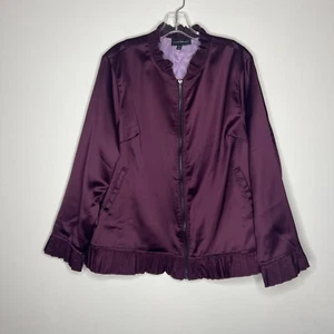 Lane Bryant Women’s Satin Blazer Size 18/20 Burgundy Ruffle Zip Up Career Office - Picture 1 of 10