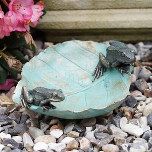 Frogs on Leaf Birdfeeder | Resin Garden Outdoor Home Statue Decor Ornament Bath - Picture 1 of 4