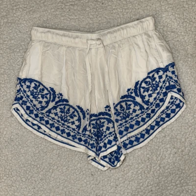 Pantalones Cortos Para Mujer Abercrombie and Fitch Boho Gasa Blanco Azul Pequeño Usados en Excelente Condición Foto 1 de 4