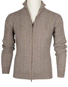 Fioroni Strickjacke in Braunbeige mit Zopfmuster aus 4-fädigen Kaschmir - Picture 1 of 10