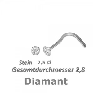 Diamant 750 Weißgold Nasenpiercing, Nasenstecker Spirale 2,8 mm NEU - Bild 1 von 4