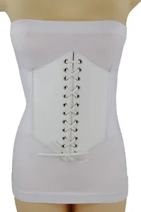 Nuevo Mujeres Sexy Moda Blanco Cuero Sintético Ancho Cintura Alta Cintura Corsé Cintura Lo último M L XL - Imagen 1 de 12