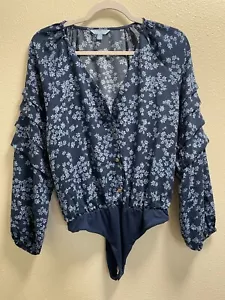 Draper James RSVP Floral Button Body Suit Ruffle Sleeve Boho Prairie Medium - Bild 1 von 10