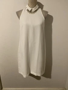 French Connection White Shift Dress Lace Back Diamanté Chain Size 10/12 Occasion - Picture 1 of 4