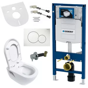 Hänge WC mit Taharet, Bidet, Absperrventil, spülrandlos, Geberit Vorwandelement - Bild 1 von 8