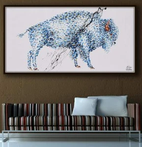 Painting 67" American Bison Buffalo Animal Oil Painting on Canvas , Thick paint - Picture 1 of 5