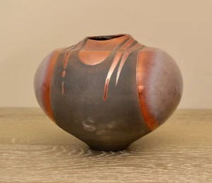 Tony Evans Raku Pottery Vase Signed & Numbered Semi-Glazed Copper Raku Vase 7”T - Picture 1 of 5