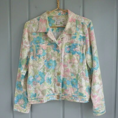Christopher & Banks Womens Large 12 14 Pastel Floral Linen Jacket Spring Pockets - Image 1 of 4