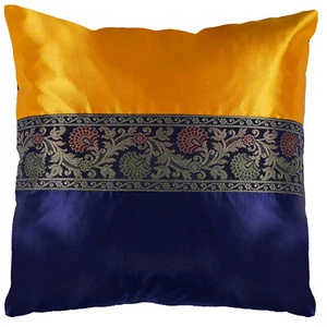 Funda de cojín de satén sedoso amarillo y azul para sofá 16x16 (1 pieza) - Imagen 1 de 3