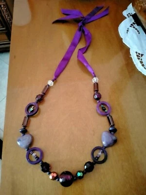 Collana Donna /Ragazza Pietre Tema Fiocco Viola  - Immagine 1 di 2