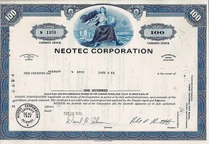 NEOTEC Corporation, Delaware, 1970 (100 Shares) - Bild 1 von 1