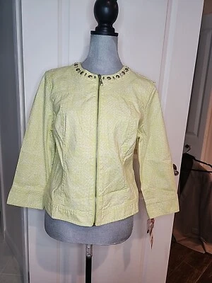 Hearts of Palm Jacket Blazer Women's Sz 10 Lime Lemon Wht Cotten Spandex NEW  - Image 1 of 4