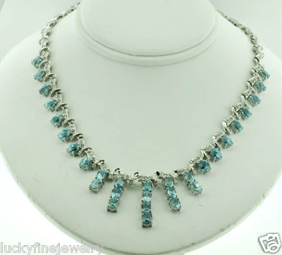 Collar único en su clase de circonitas azules diamantes naturales de oro blanco macizo de 14 k de 37,32 quilates Foto 1 de 3