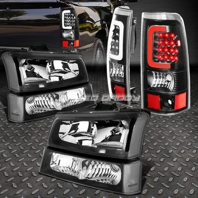 FARO NEGRO + PARACHOQUES TRANSPARENTE + JUEGO DE LUCES TRASERAS BARRA LED 3D PARA 03-07 CHEVY SILVERADO Foto 1 de 4