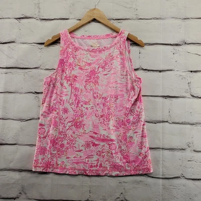 Regata Lilly Pulitzer Luxletic Feminina Média Rosa Estampa Tropical Sem Mangas - Imagem 1 de 4