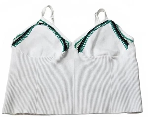 Top corto acanalado tejido blanco Forever 21+ para mujer con ribete verde y azul talla 0X - Imagen 1 de 11