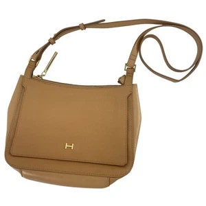 Halston Tan Saffiano Leather Shoulder Bag Women’s Purse Accessory Pre-Owned - Picture 1 of 5