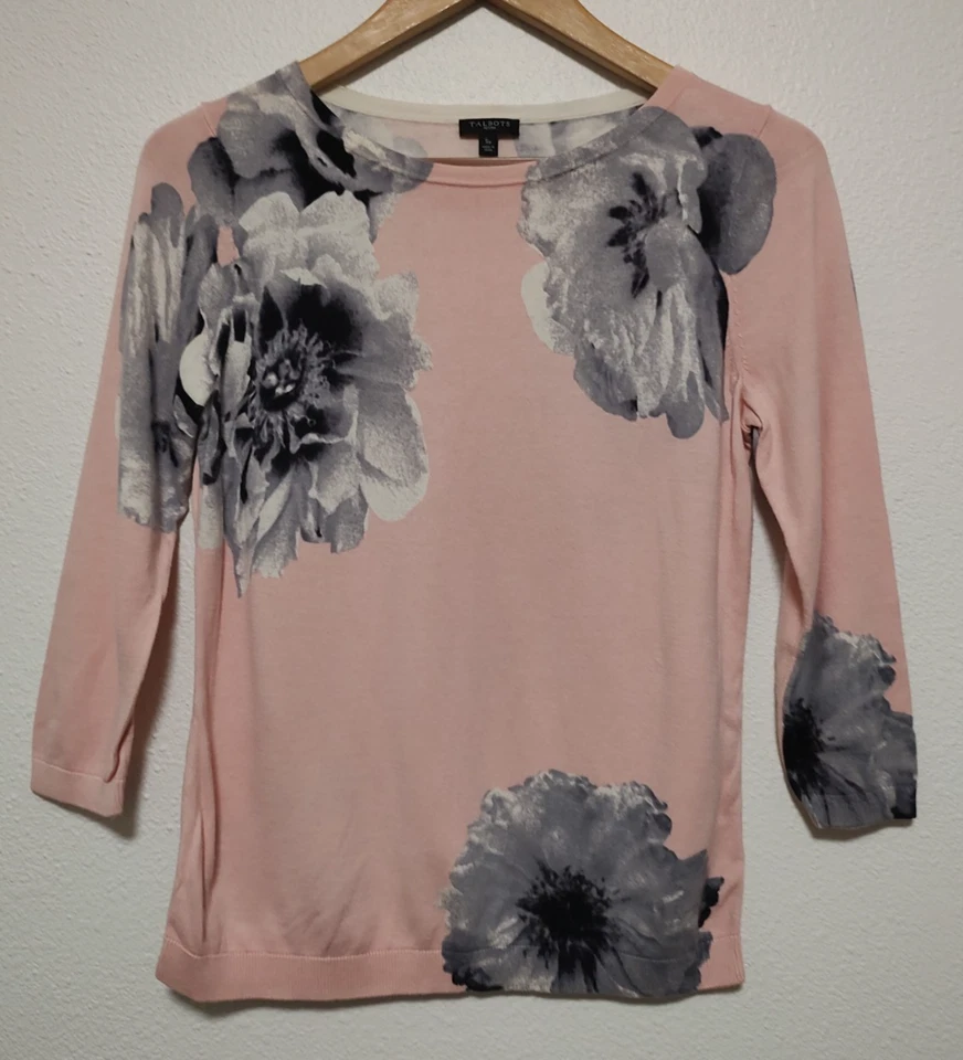 Suéter Pullover Claro Talbots Rosa y Gris Floral Manga Larga Cuello Redondo PS Foto 1 de 4