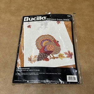Bucilla Cross Stitch Happy Thanksgiving Tablerunner 83625 1996 Holiday Turkey - Picture 1 of 2