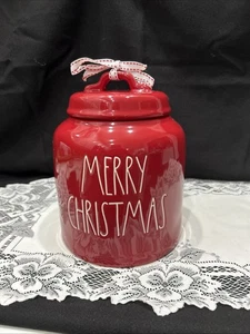 Rae Dunn “MERRY CHRISTMAS” Glossy Red Chubby Canister 9”T X 9”W - Picture 1 of 8